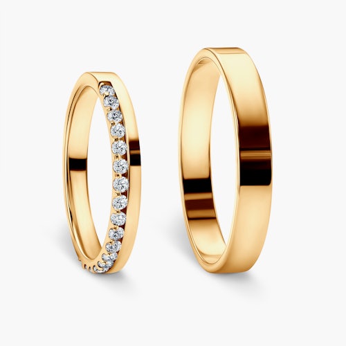 Obrączki Dream: złote, diamenty laboratoryjne, płaskie, 3 mm